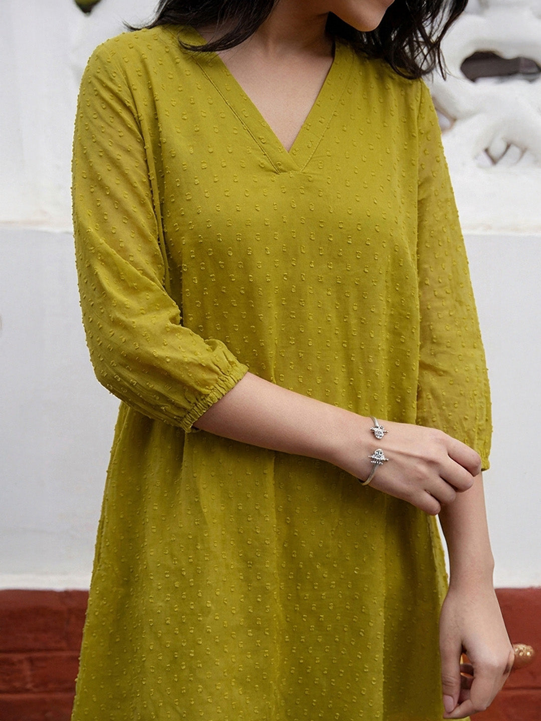 Janasya Lime A-Line Dobby Chiffon Tunic - Dista