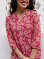 Thumbnail for Janasya Pink A-Line Georgette Tunic - Dista