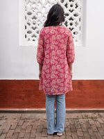 Thumbnail for Janasya Pink A-Line Georgette Tunic - Dista