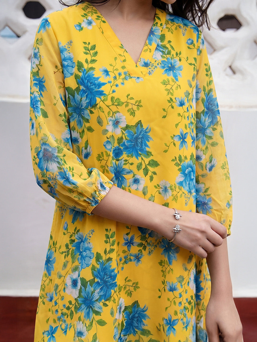 Janasya Yellow A-Line Georgette Tunic - Dista