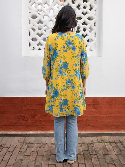 Janasya Yellow A-Line Georgette Tunic - Dista