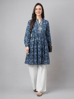 Thumbnail for Janasya Indigo A-Line Cotton Tunic - Dista