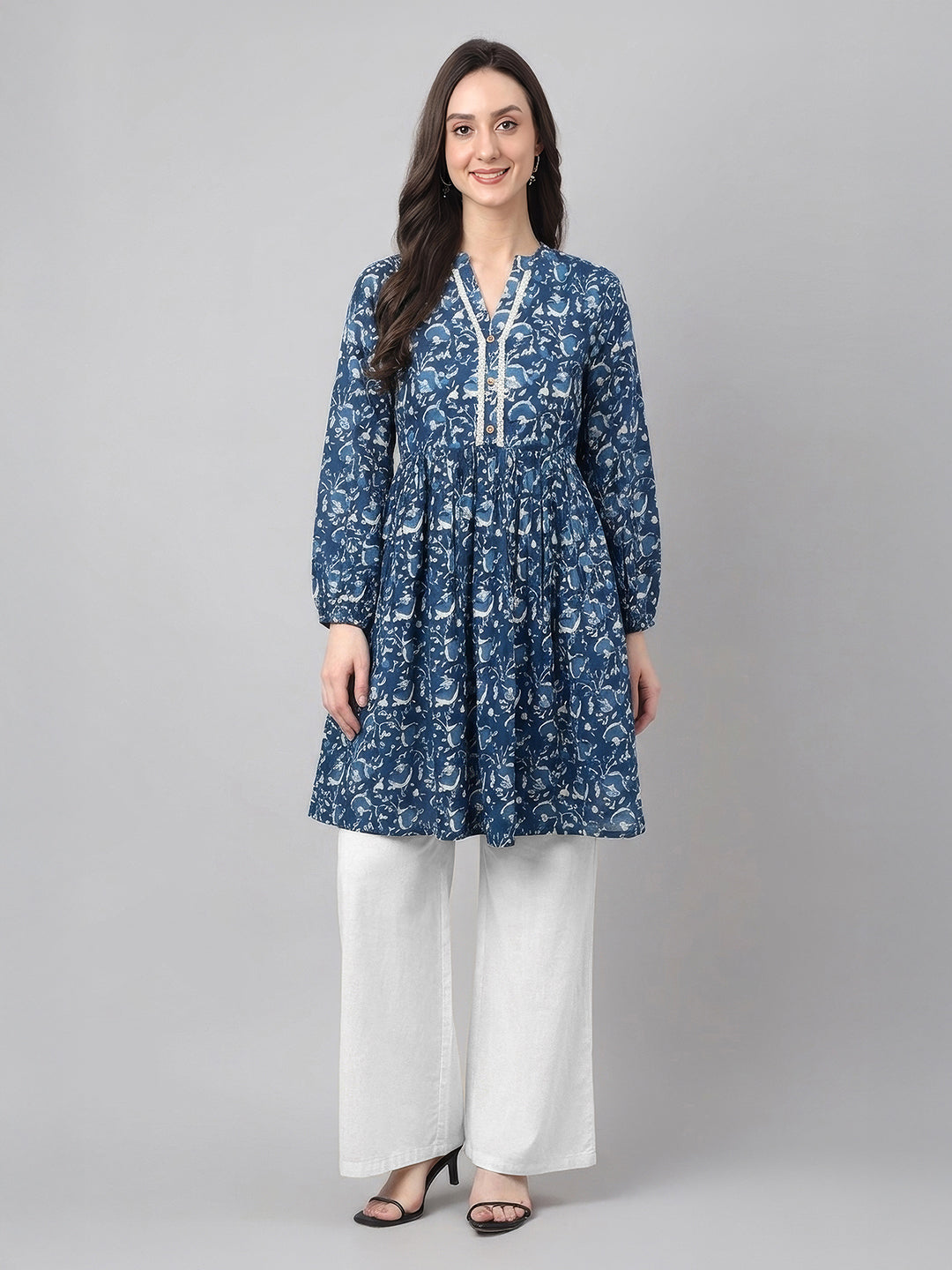 Janasya Indigo A-Line Cotton Tunic - Dista