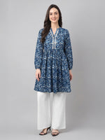 Thumbnail for Janasya Indigo A-Line Cotton Tunic - Dista
