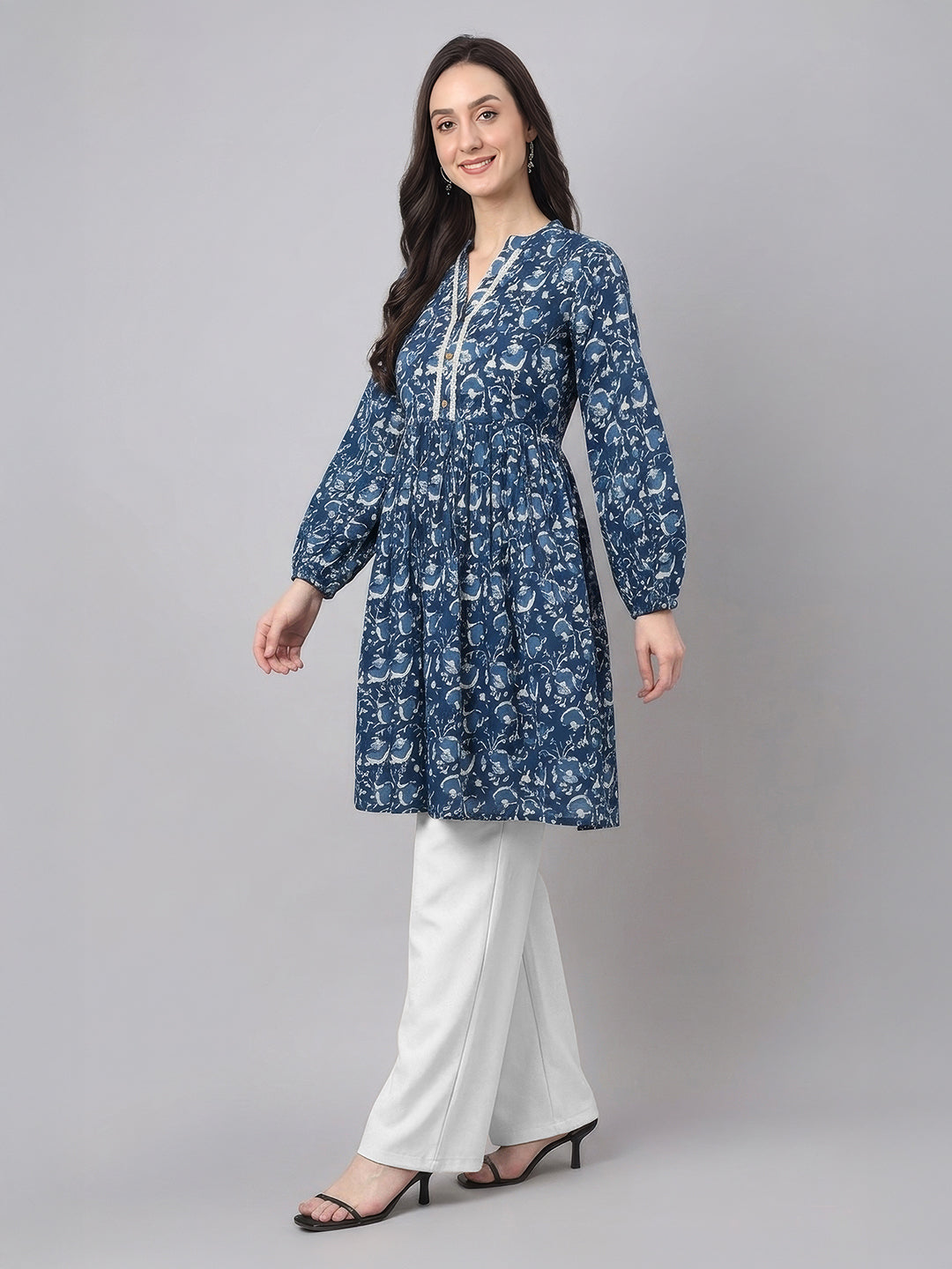 Janasya Indigo A-Line Cotton Tunic - Dista