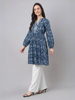 Thumbnail for Janasya Indigo A-Line Cotton Tunic - Dista