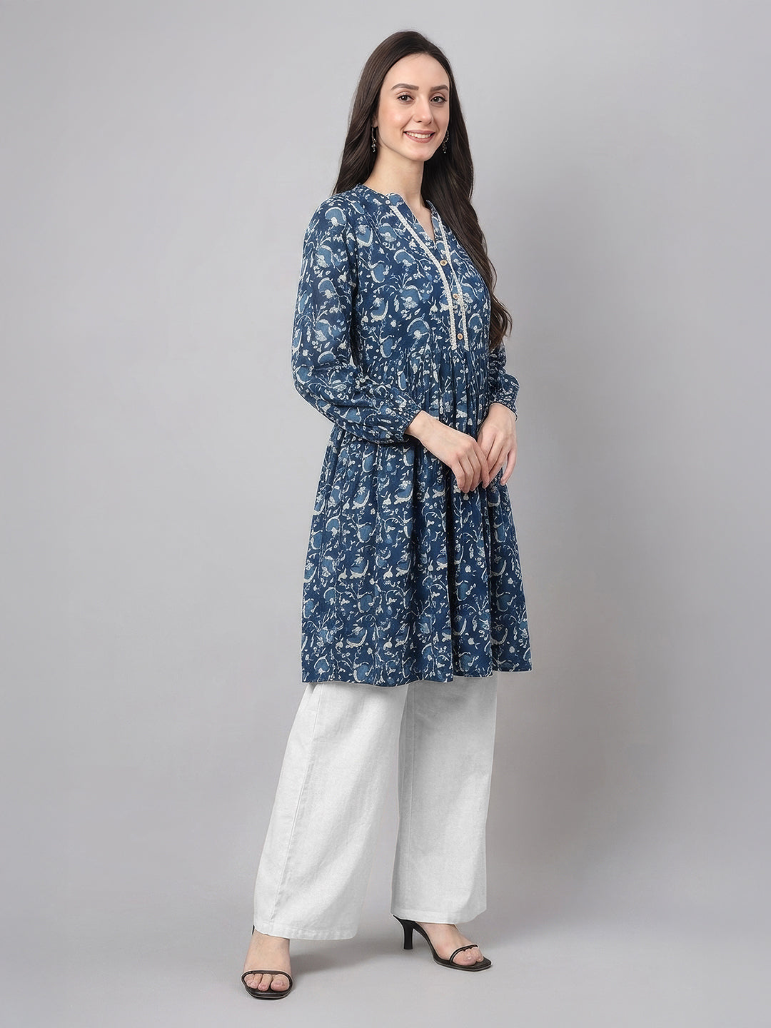 Janasya Indigo A-Line Cotton Tunic - Dista