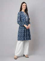Thumbnail for Janasya Indigo A-Line Cotton Tunic - Dista