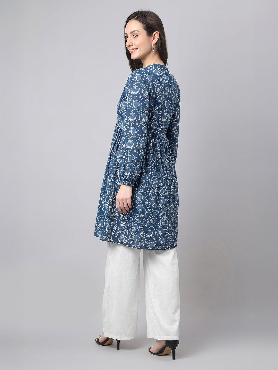 Janasya Indigo A-Line Cotton Tunic - Dista