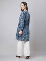 Thumbnail for Janasya Indigo A-Line Cotton Tunic - Dista