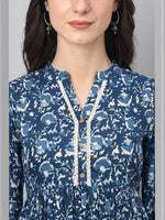 Thumbnail for Janasya Indigo A-Line Cotton Tunic - Dista