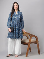 Thumbnail for Janasya Indigo A-Line Cotton Tunic - Dista
