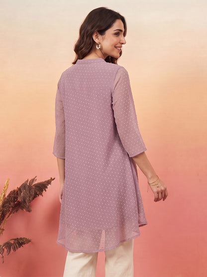 Janasya Lavender A-Line Dobby Chiffon Tunic - Dista