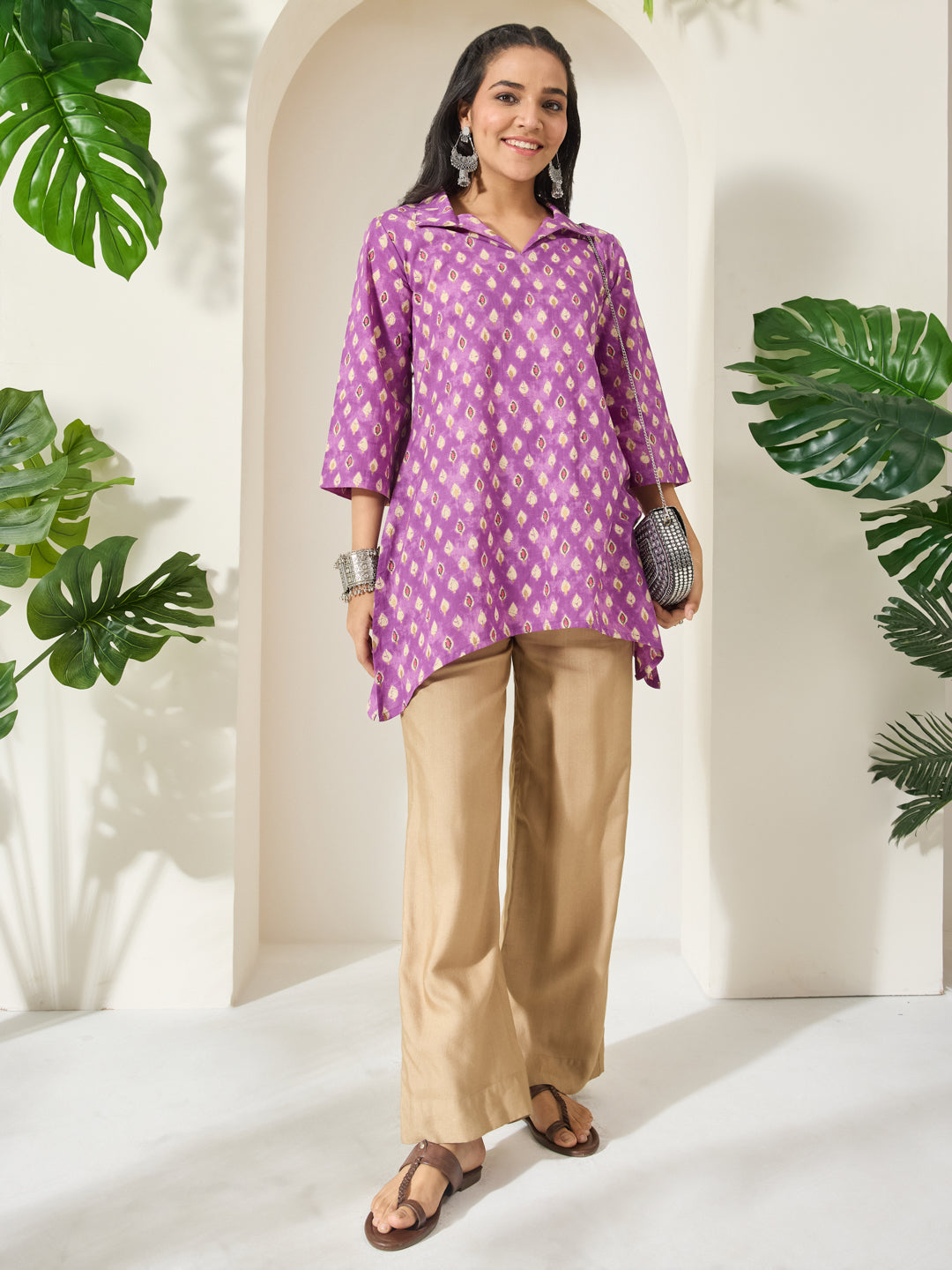Janasya Purple A-Line Cotton Tunic - Dista