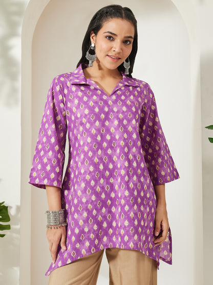 Janasya Purple A-Line Cotton Tunic - Dista