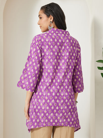 Janasya Purple A-Line Cotton Tunic - Dista
