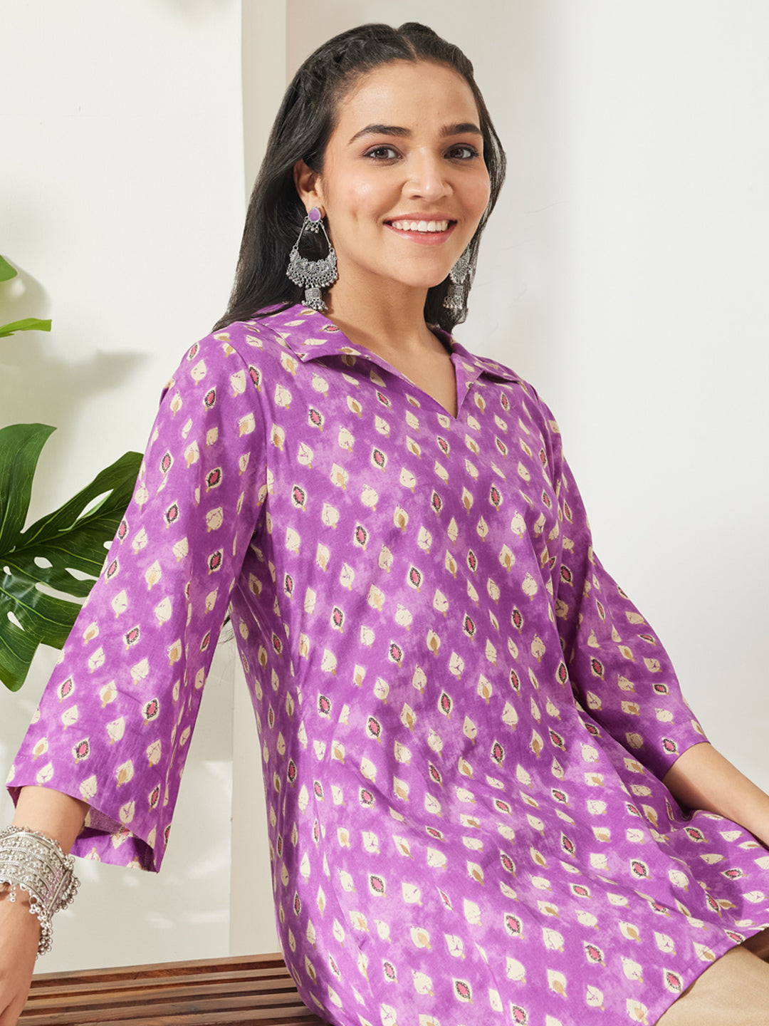 Janasya Purple A-Line Cotton Tunic - Dista