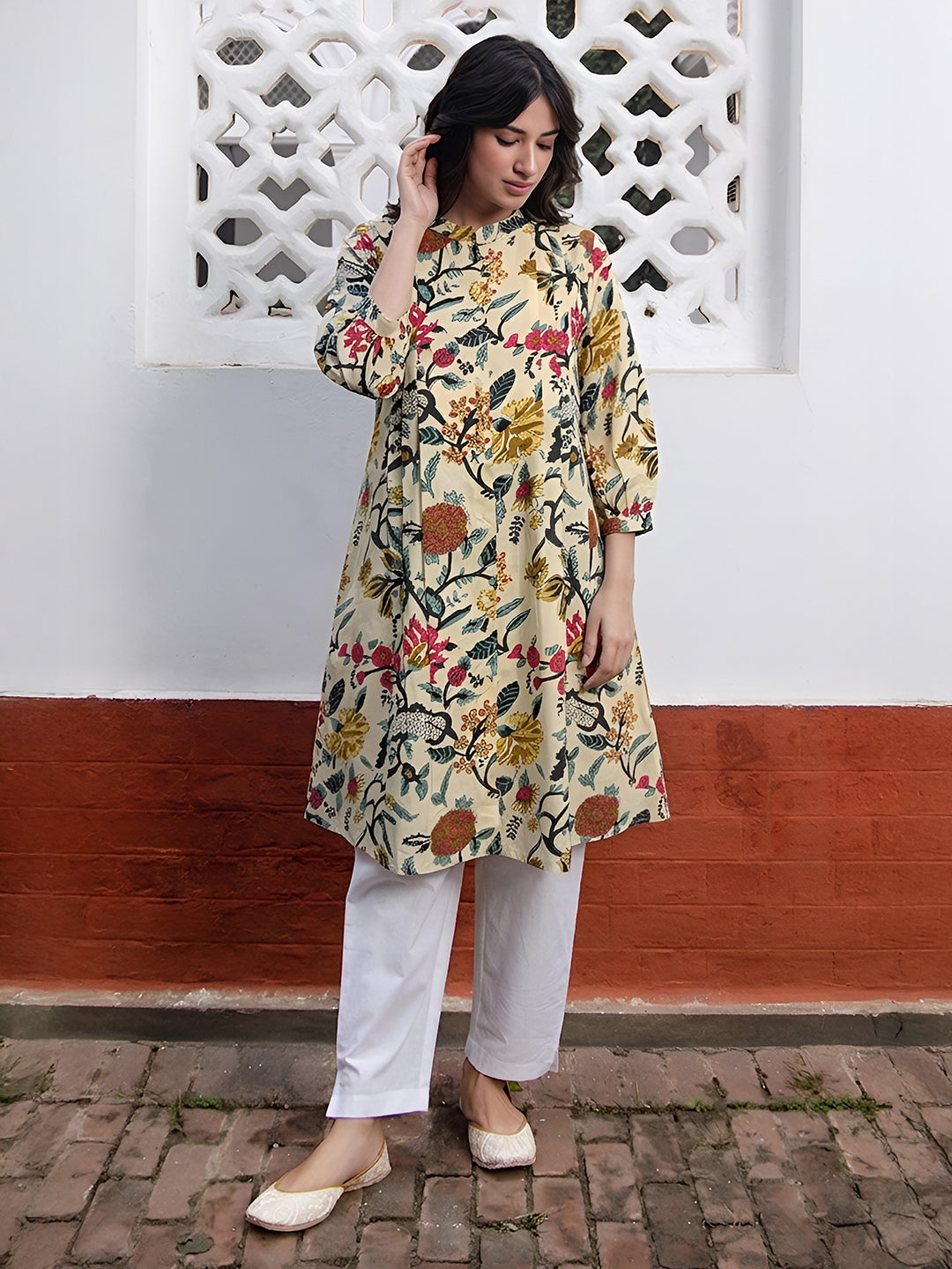 Janasya Beige A-Line Cotton Tunic - Dista