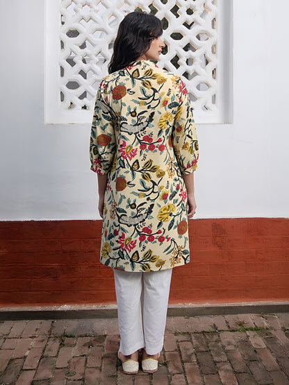 Janasya Beige A-Line Cotton Tunic - Dista