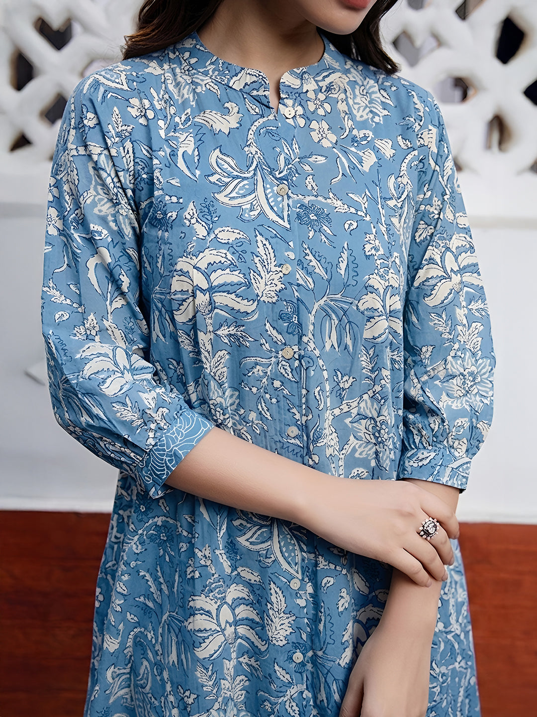 Janasya Sky Blue A-Line Cotton Tunic - Dista
