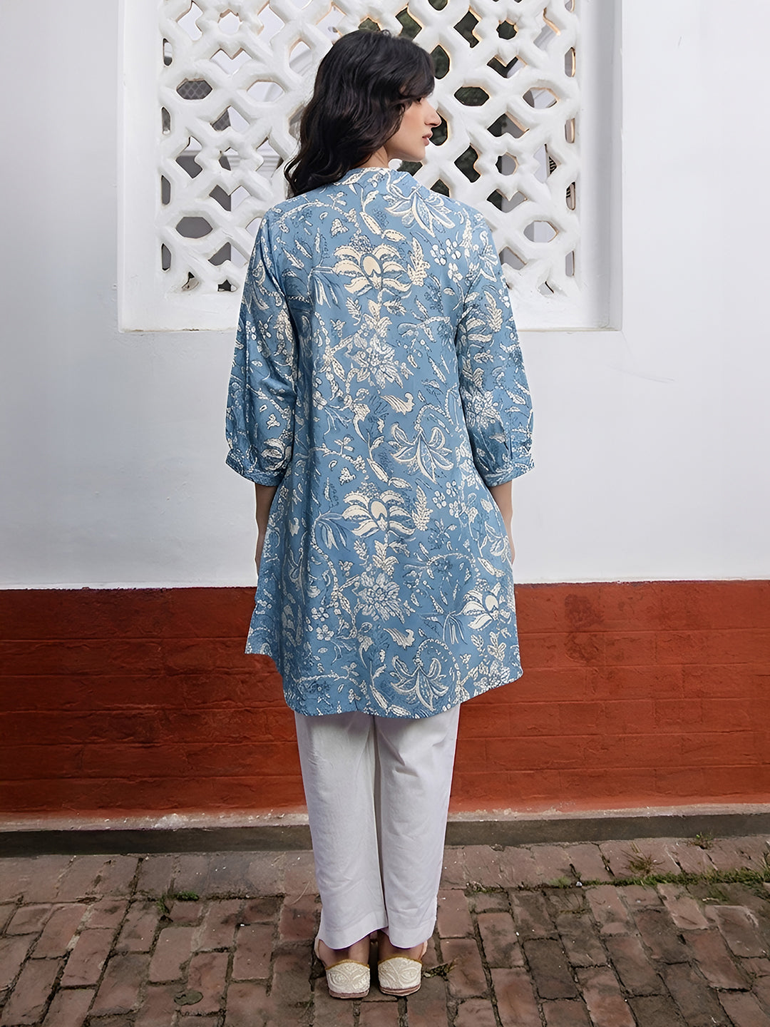Janasya Sky Blue A-Line Cotton Tunic - Dista