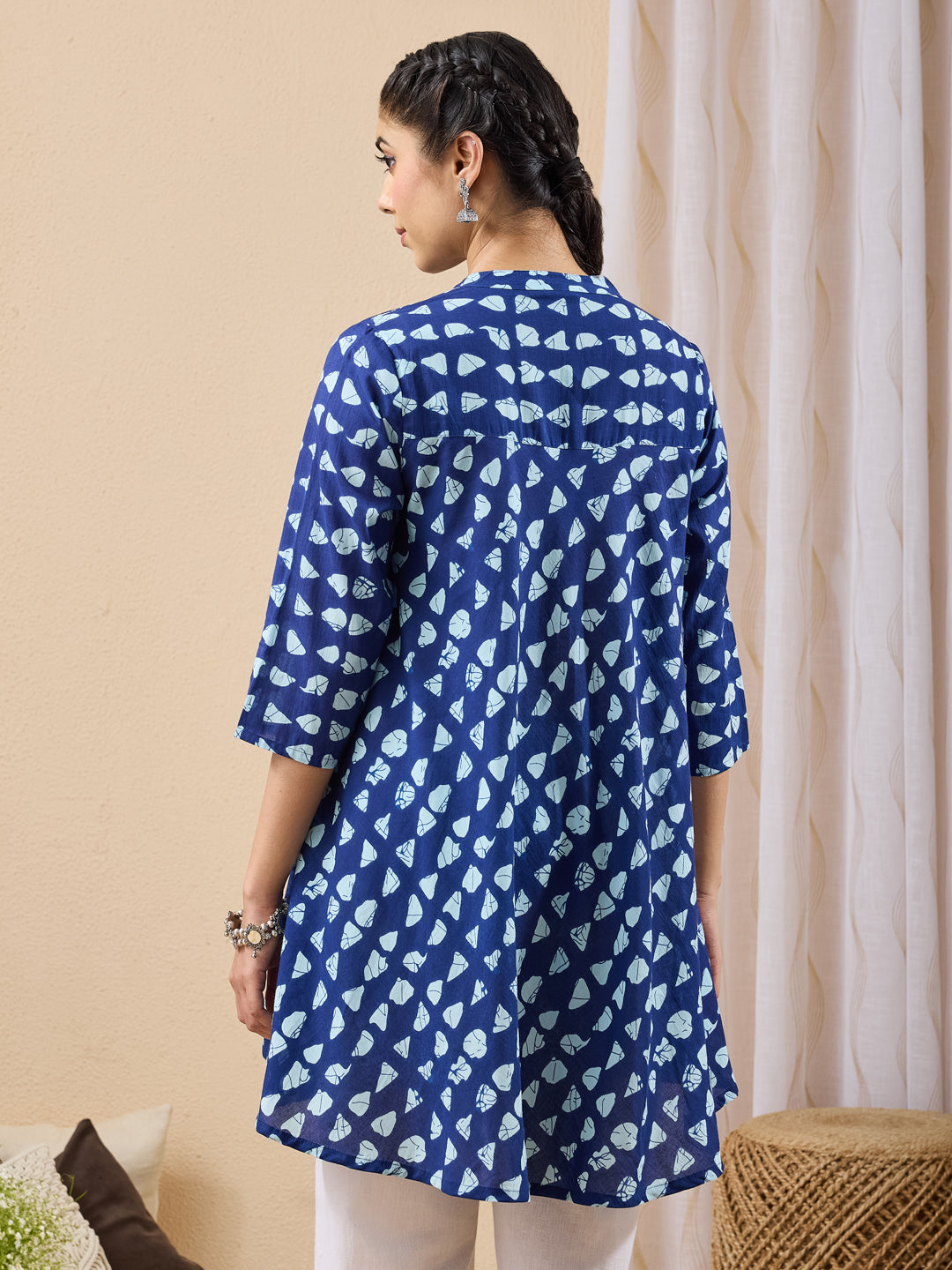 Janasya Blue A-Line Cotton Tunic - Dista