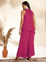 Thumbnail for Janasya Bright Dobby Chiffon Self Design Gathered Top & Bottom Set