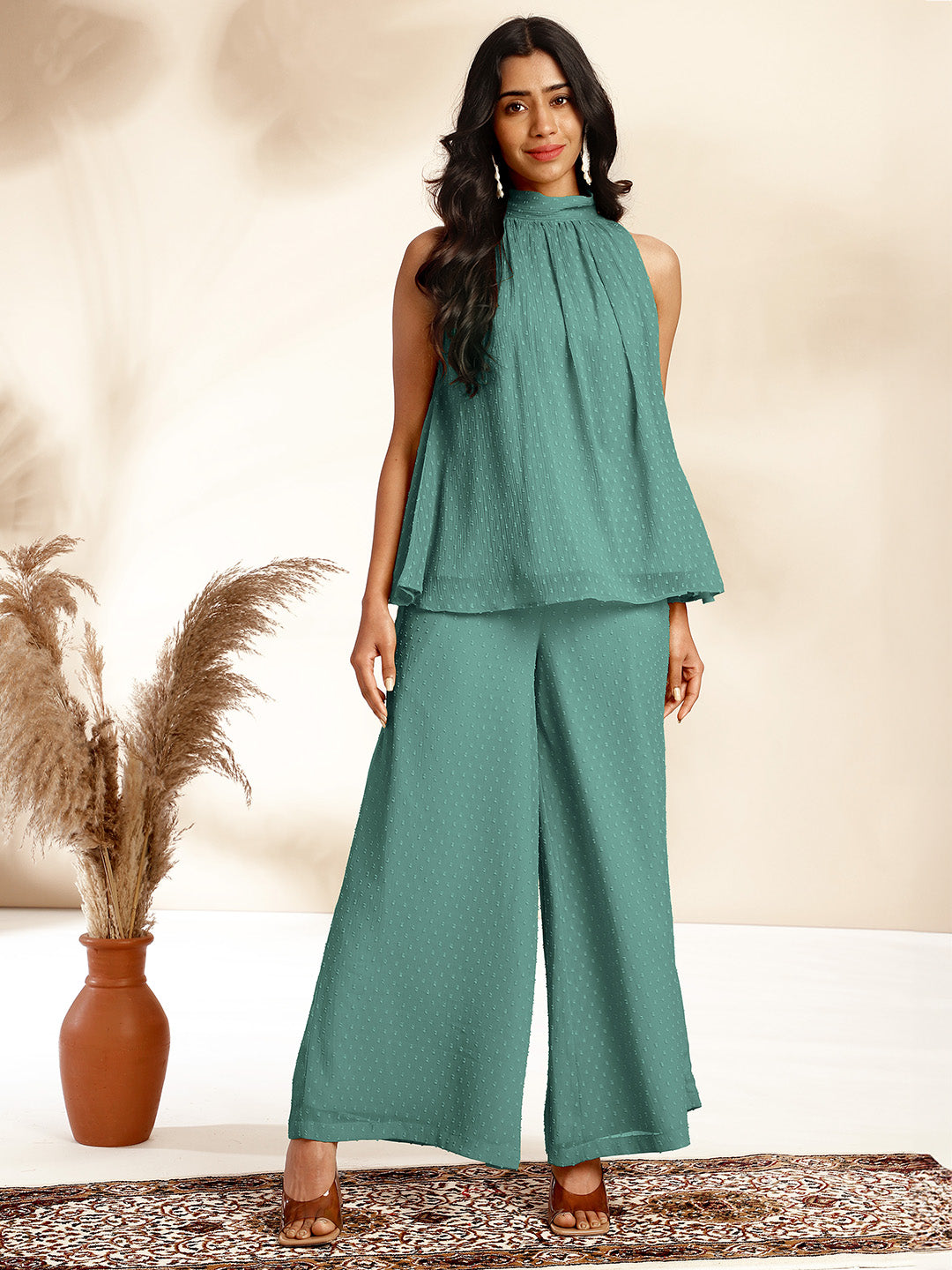 Janasya Sage Dobby Chiffon Self Design Co-Ords - Distacart