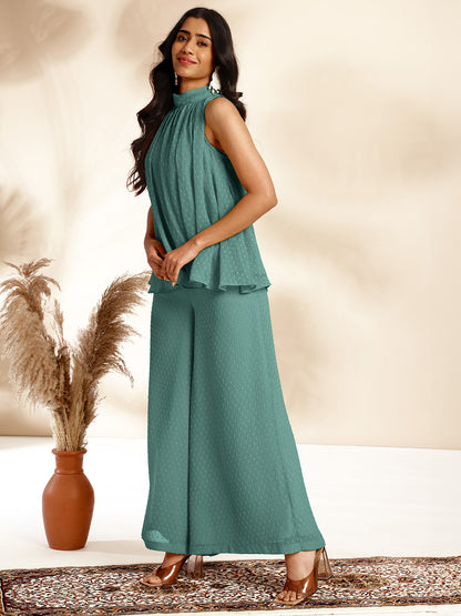 Janasya Sage Dobby Chiffon Self Design Co-Ords - Distacart