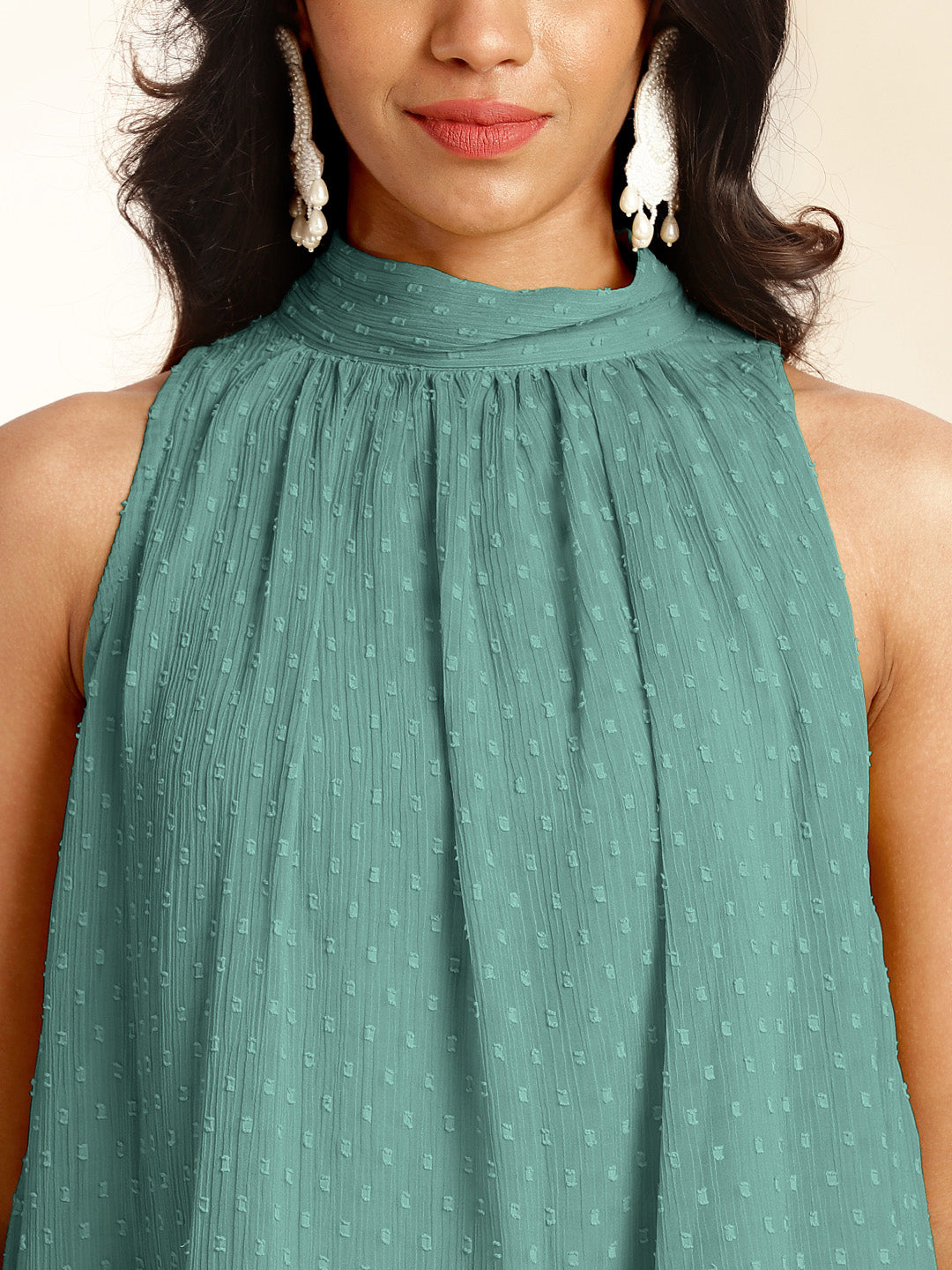 Janasya Sage Dobby Chiffon Self Design Co-Ords - Distacart