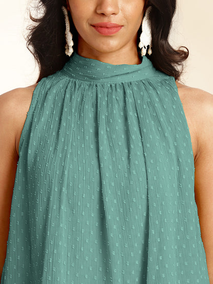 Janasya Sage Dobby Chiffon Self Design Co-Ords - Distacart