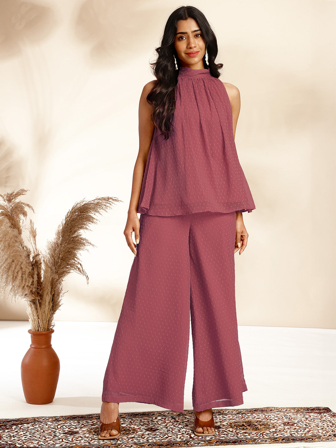 Janasya Coral Dobby Chiffon Self Design Co-Ords - Distacart