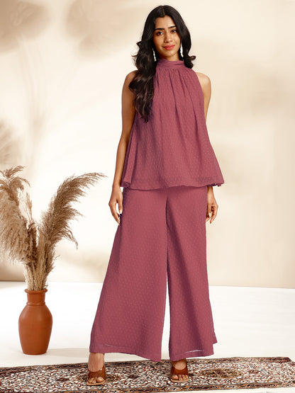 Janasya Coral Dobby Chiffon Self Design Co-Ords - Distacart