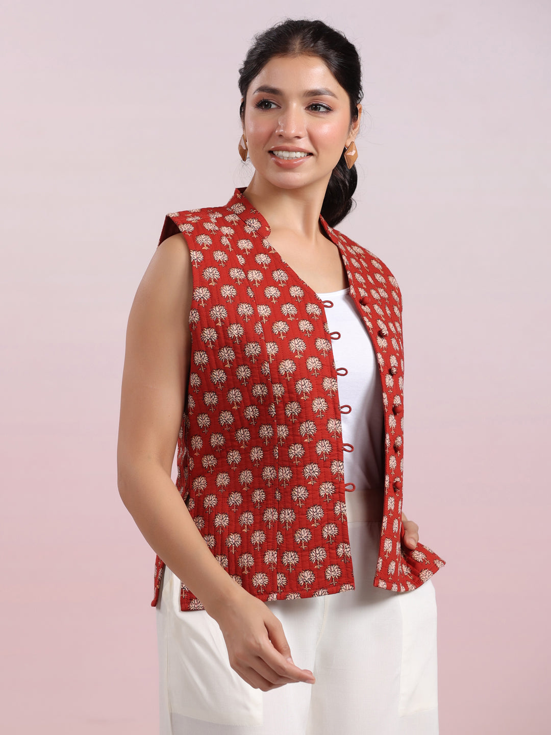 Janasya Straight Cambric Maroon Jacket - Distacart