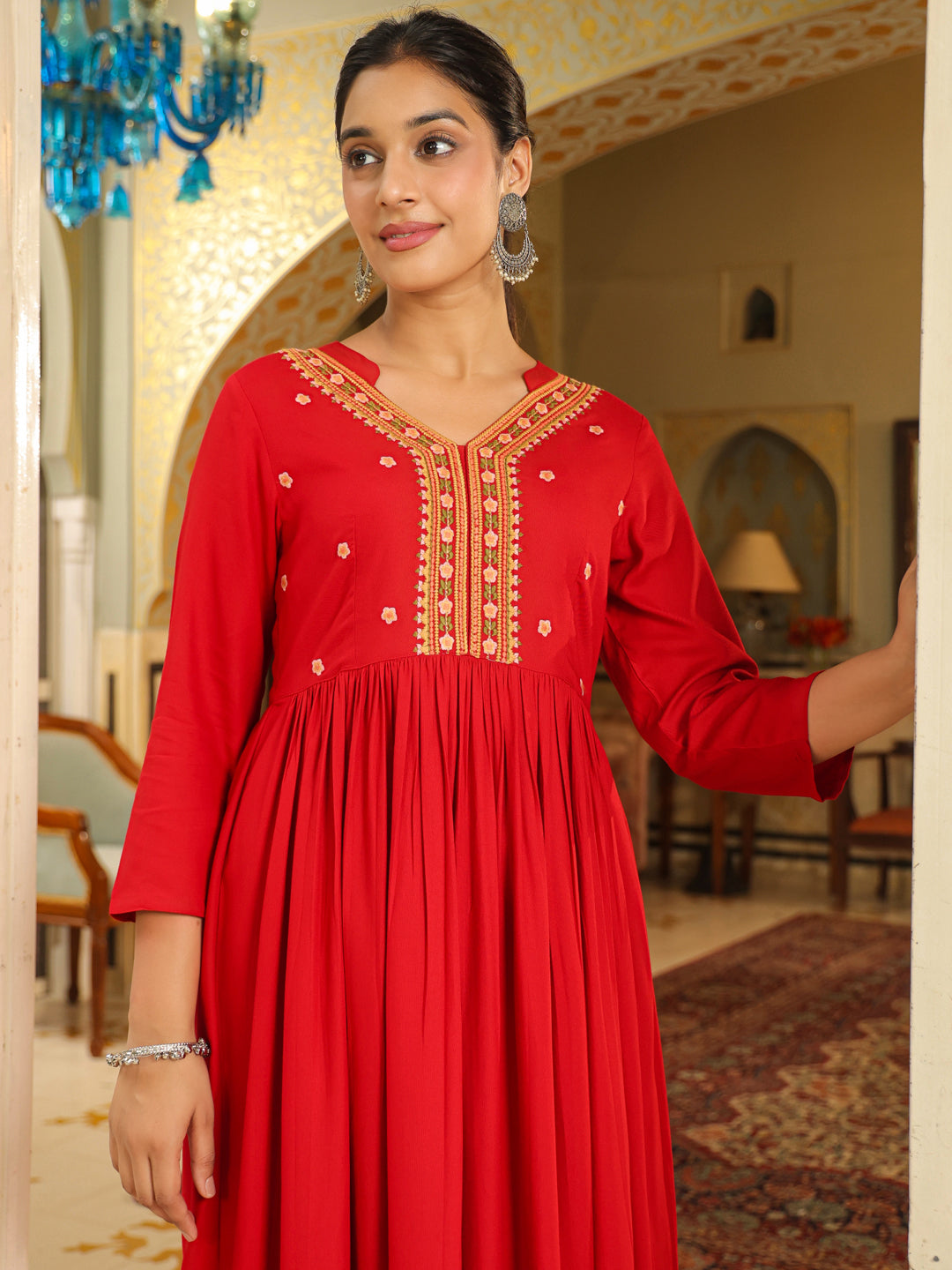 Janasya Maroon Rayon Embroidered Kurta & Bottom - Distacart