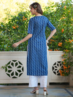 Thumbnail for Janasya Dark Cotton Geometric Straight Kurta