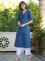 Thumbnail for Janasya Dark Cotton Geometric Straight Kurta