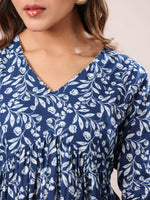 Thumbnail for Janasya Dark Cotton Floral A-Line Kurta