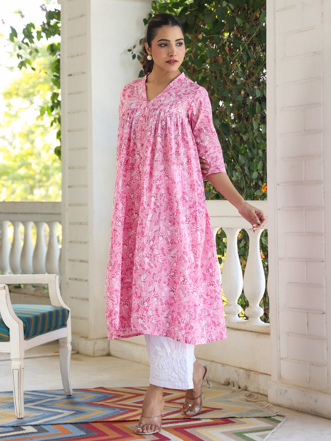 Janasya Light Cotton Floral Empire Kurta - Distacart