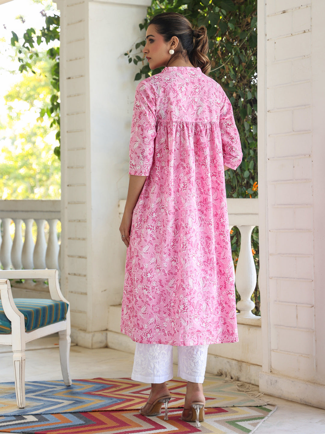 Janasya Light Cotton Floral Empire Kurta - Distacart