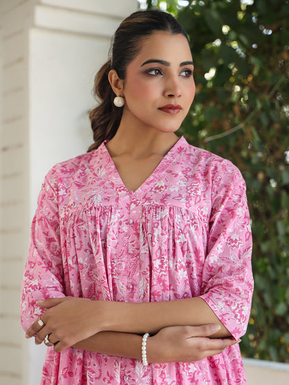 Janasya Light Cotton Floral Empire Kurta - Distacart