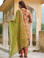 Thumbnail for Janasya Olive Velvet Floral Set - Distacart