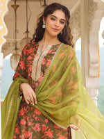 Thumbnail for Janasya Olive Velvet Floral Set - Distacart
