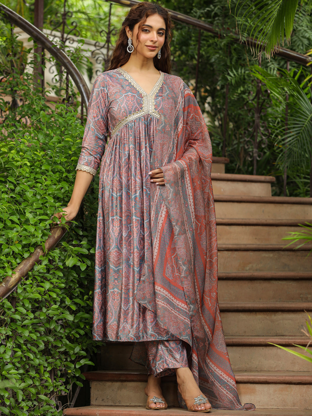 Janasya Grey Chiffon Ethnic Motifs Set - Distacart