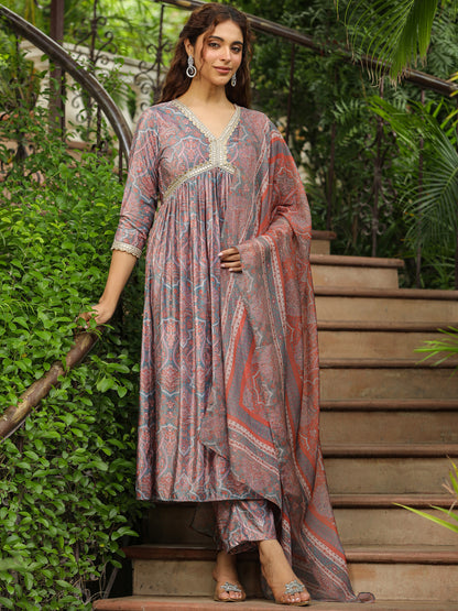 Janasya Grey Chiffon Ethnic Motifs Set - Distacart