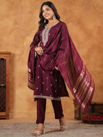 Thumbnail for Janasya Dark Chanderi Embroidered Straight Kurta Set