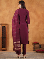 Thumbnail for Janasya Dark Chanderi Embroidered Straight Kurta Set