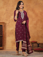 Thumbnail for Janasya Dark Chanderi Embroidered Straight Kurta Set