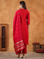 Thumbnail for Janasya Dark Chanderi Embroidered Straight Kurta Set