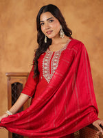 Thumbnail for Janasya Dark Chanderi Embroidered Straight Kurta Set